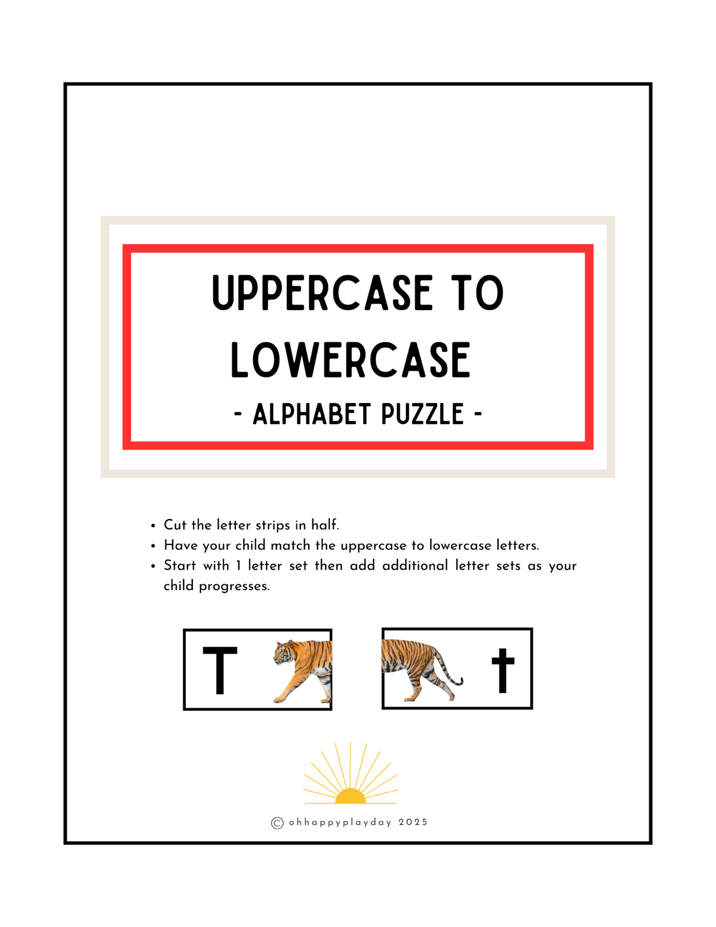 Uppercase to Lowercase Alphabet Match Puzzle - Black Letters
