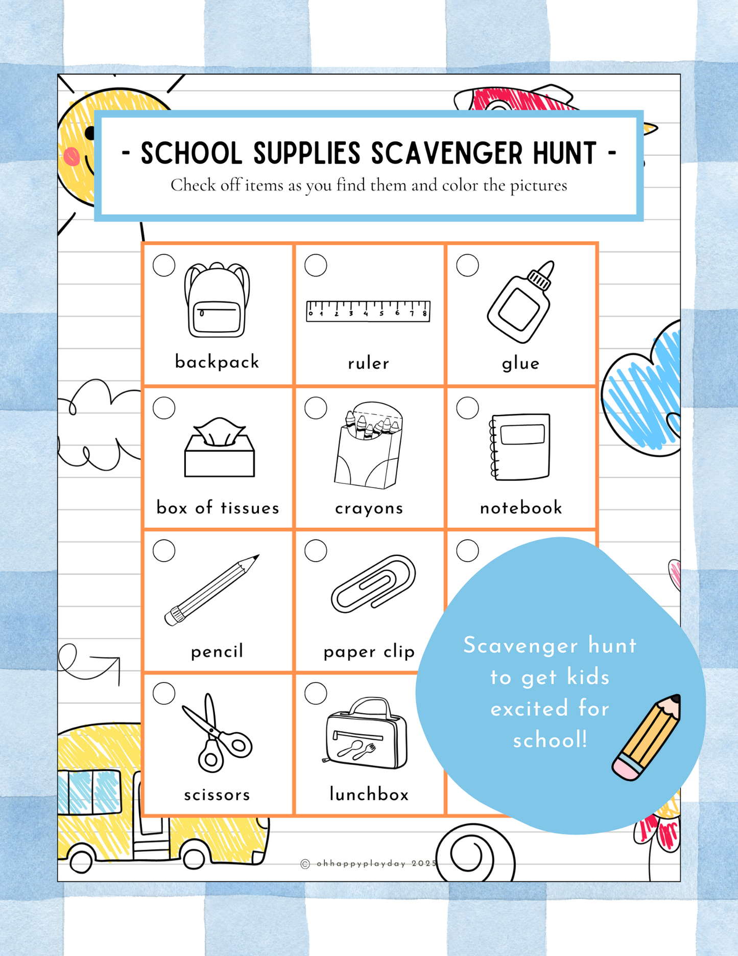 School Supplies Scavenger Hunt - FREEBIE