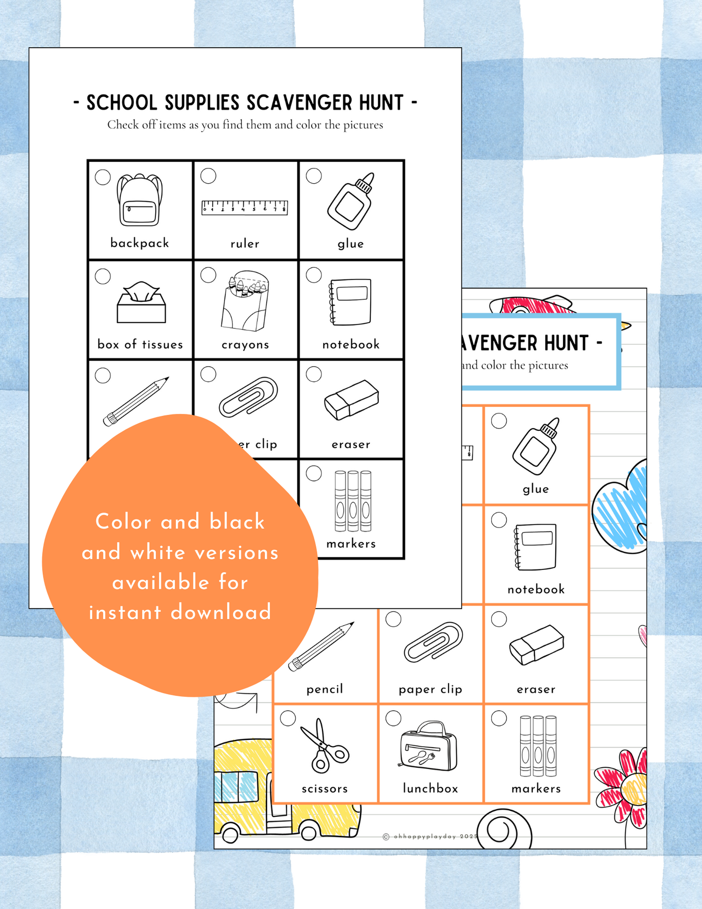 School Supplies Scavenger Hunt - FREEBIE