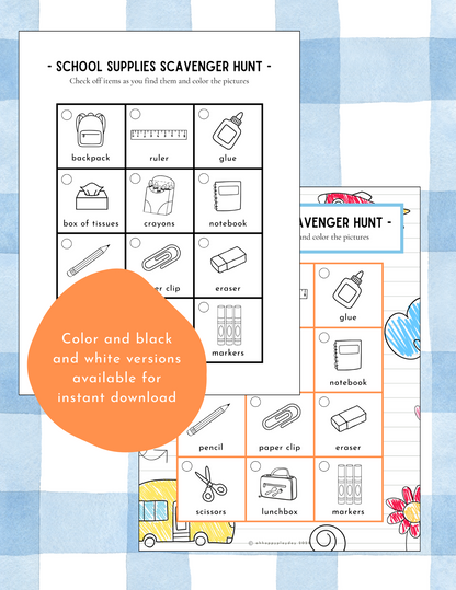School Supplies Scavenger Hunt - FREEBIE