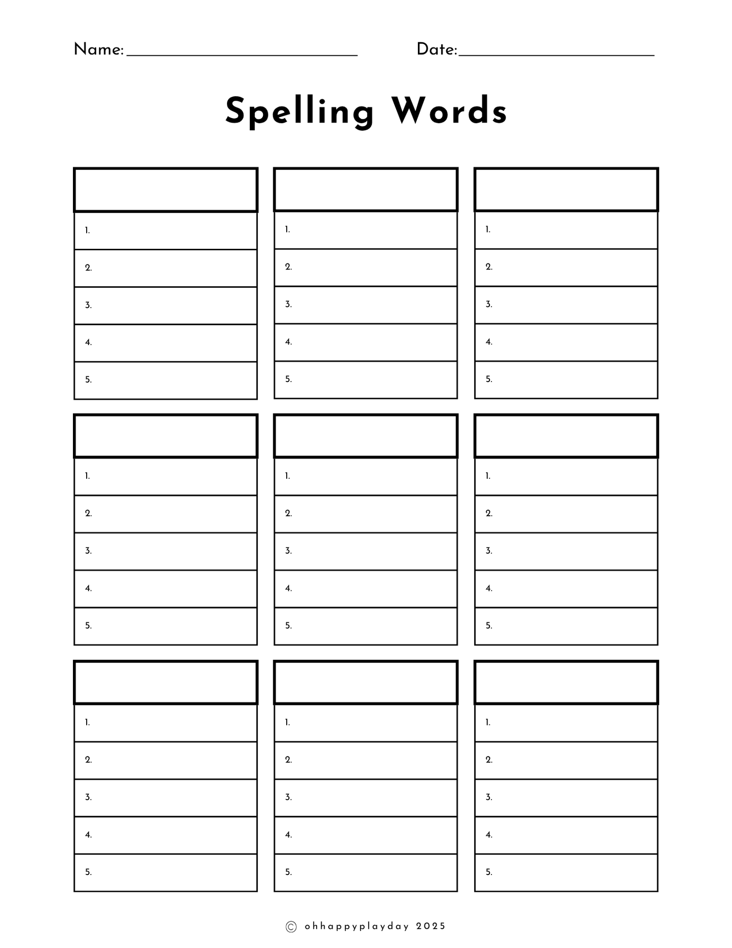 Spelling Word List - FREEBIE