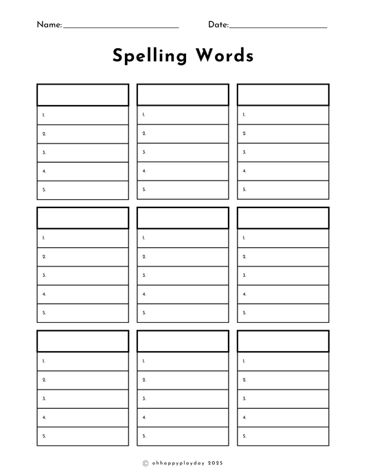 Spelling Word List - FREEBIE